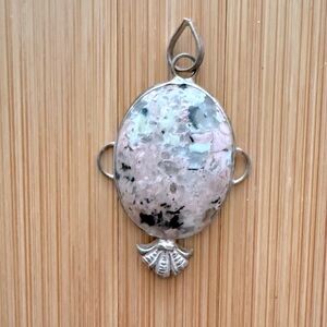 Vintage Silver Pink, Black, Grey, & White Natural Stone Necklace Pendant